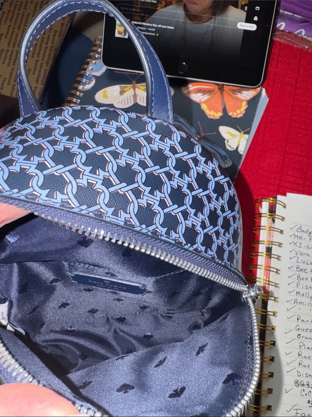 kate spade Navy & White Mini Jacquard Backpack Crossbody - Picture 3 of 4